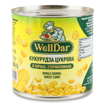 Кукурудза WellDar цукрова стерилізована з/б ключ (340г)