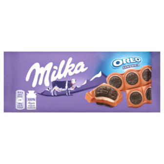 Шоколад молочний Milka з ванільною начинкою і печивом Oreo, 92 г