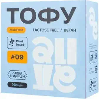 Продукт ТОФУ Alive Веган класичний пастеризований 200 г-Alive