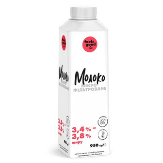 Молоко пастеризоване Feels good мікрофільтроване незбиране 3,4-3,8 % (950г)