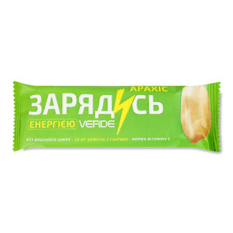 Батончик Verde Зарядись енергією з гуараною, арахісом та білим шоколадом 30г (30г)