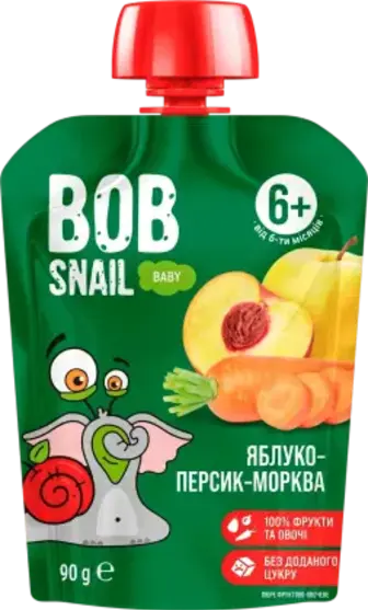 Пюре Bob Snail Яблуко-персик-морква 90 г