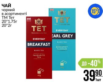 ЧАЙ чорний в асортименті ТМ Тет 20*1,75г 20*2г