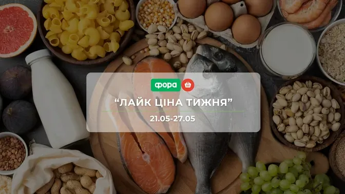 Акція "Лайк Ціна тижня" від мережі магазинів Фора 21-27 травня: знижки до -47% на продукти та товари для дому